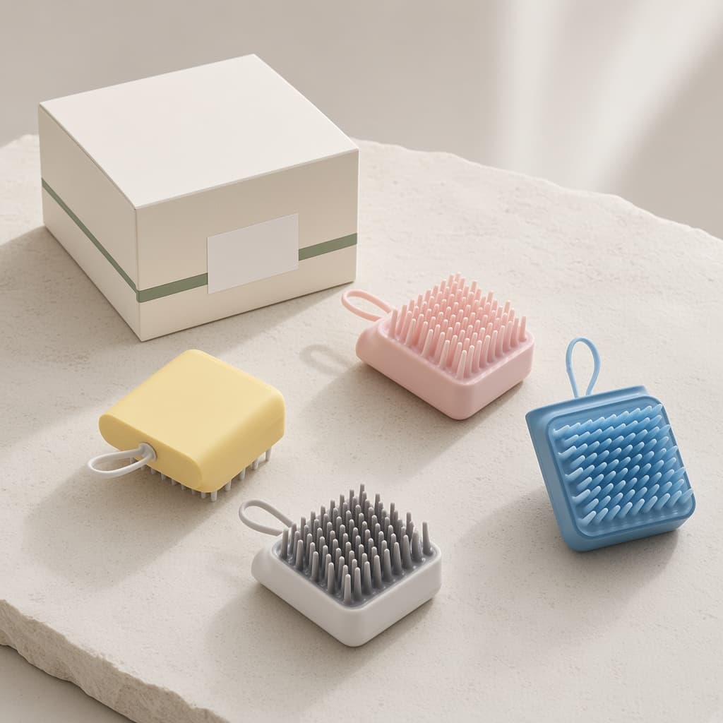 Cepillo de baño de silicona, con depósito de champú